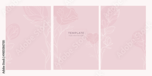 pink floral background, set of templates