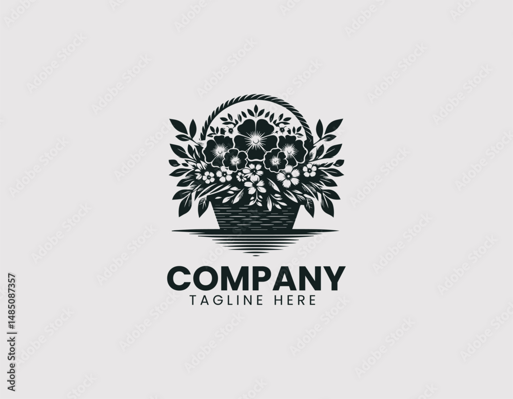 Elegant Flower Basket with Blooming Flowers Vector Logo Design, Graceful Floral Basket with Blossoming Flowers Vector Logo, Beautiful Flower Basket with Open Blooms Illustration Logo Elegant Flower Basket with Blooming Flowers Vector Logo Design, Graceful Floral Basket with Blossoming Flowers Vector Logo, Beautiful Flower Basket with Open Blooms Illustration Logo