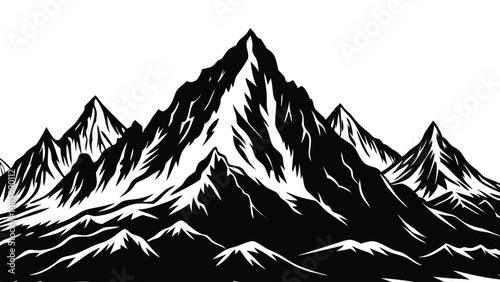 Mountain range landscape silhouette, layered peaks and hills, minimalist vector nature background illustration