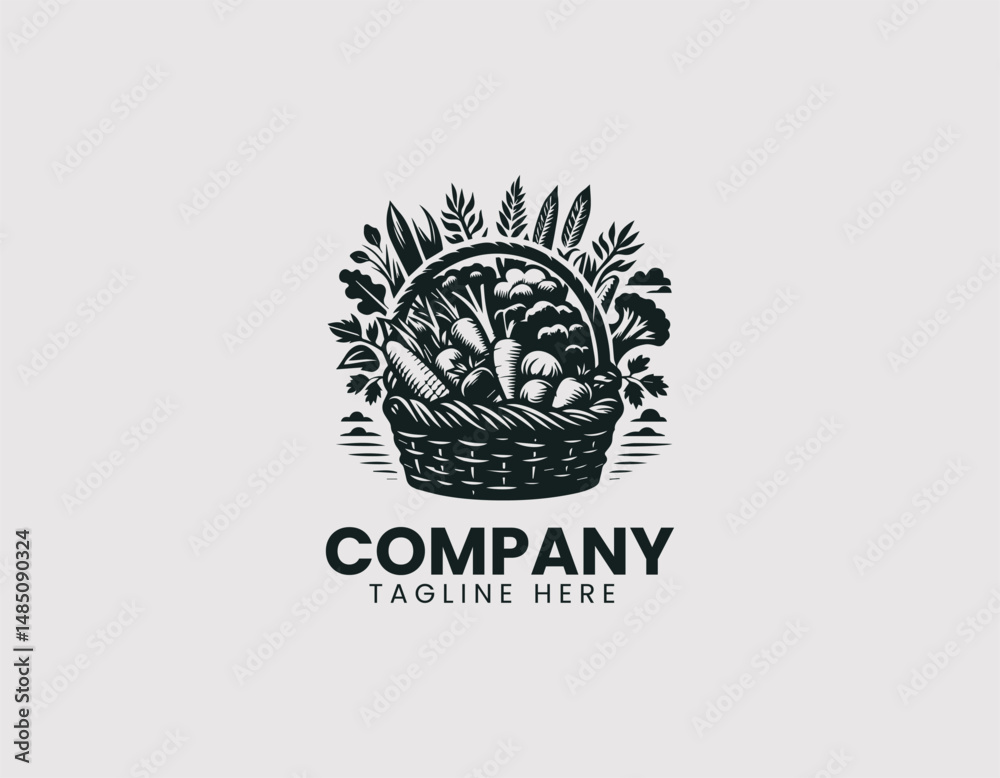 Simple Harvest Basket Filled with Various Vegetables Vector Logo Design, Minimalist Harvest Basket Assorted Vegetables Vector Logo Simple Harvest Basket Filled with Various Vegetables Vector Logo Design, Minimalist Harvest Basket Assorted Vegetables Vector Logo
