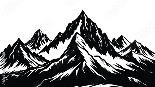 Mountain range landscape silhouette, layered peaks and hills, minimalist vector nature background illustration