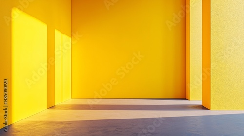 Yellow empty room with corner shadow and bold geometry in modern architectural interior light setup