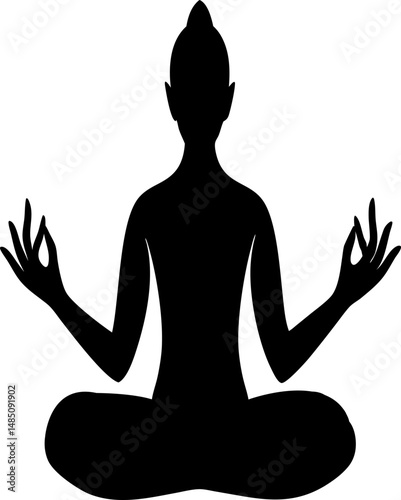 silhouette of a yoga man, Yoga Pose Silhouette: Woman in Lotus Position, Hands in Prayer Mudra - Meditation, Spirituality, Wellness Icon Vector Illustration