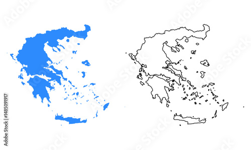 Greece vector map on white background. Map with outline style and blue silhouette
