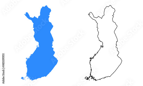 Finland vector map on white background. Map with outline style and blue silhouette