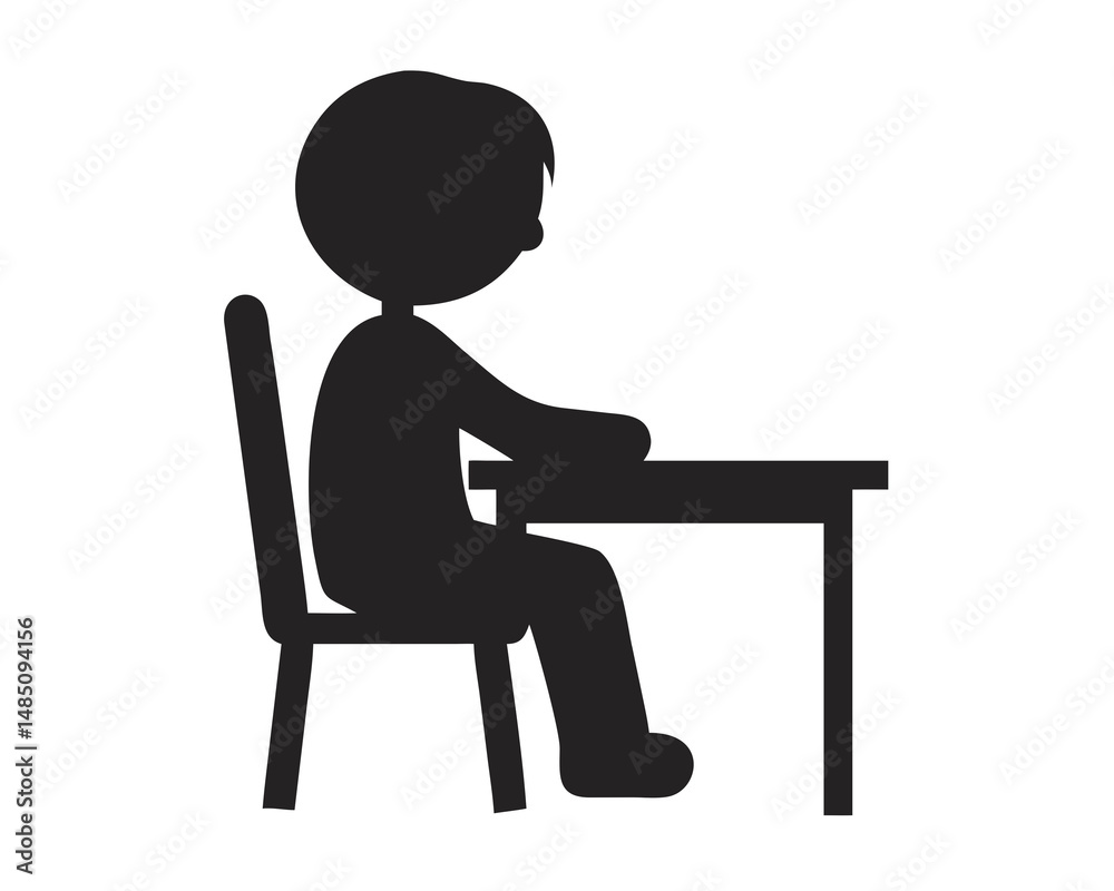 Fototapeta premium Kid Silhouette at a School Desk, Student Silhouette Illustration, School Desk Design, Child Learning at Desk, Transparent Background