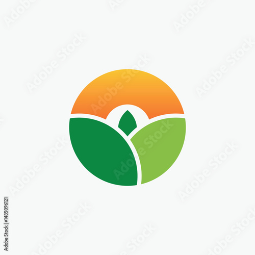Green tree, sunset with nature vector template