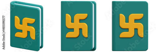 Set of Teal Books with Gold Swastika Symbols 3d Render Icon Illustration
