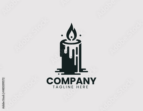 Simple Burning Candle with Dripping Wax Vector Logo Design, Minimalist Lit Candle Dripping Wax Vector Logo, Basic Burning Candle with Wax Drips Illustration Logo