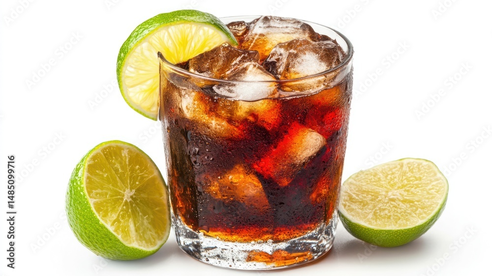 Refreshing Cola Drink with Ice and Lime Wedges Refreshing Cola Drink with Ice and Lime Wedges