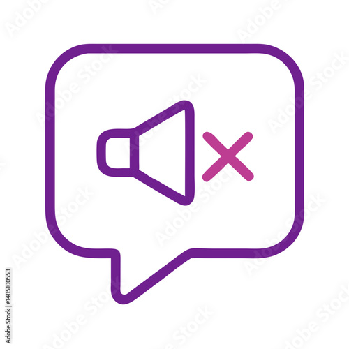 Muted message icon with speech bubble and sound off symbol in two-tone outline style