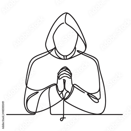 monk in prayer simple one line drawing vector illustration