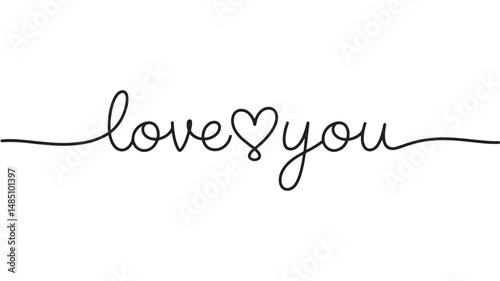 Vector text LOVE YOU  words one line drawing illustration