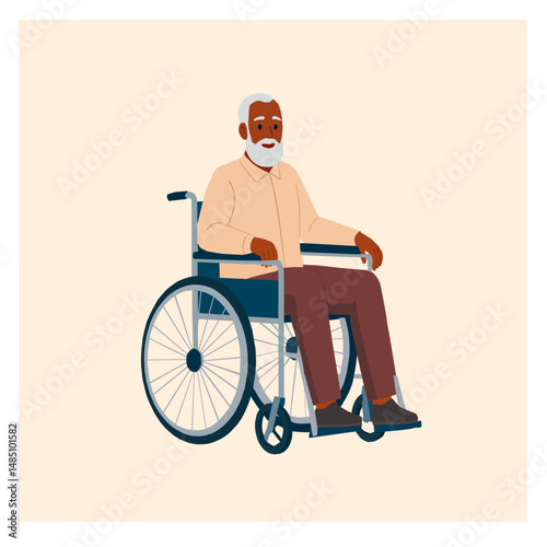 Vector illustration of an elderly African American man in a wheelchair.