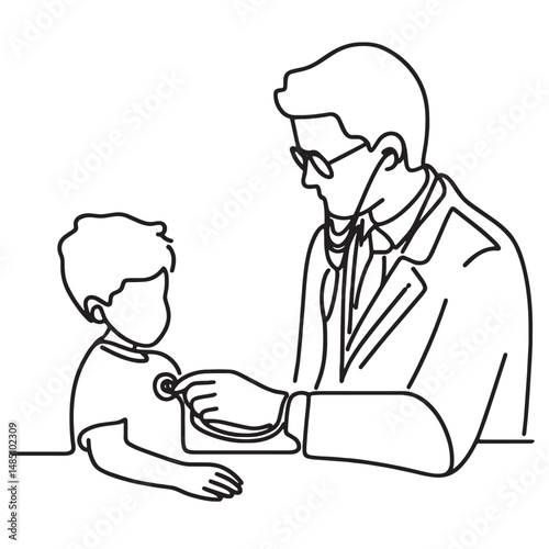 doctor and  baby patient  vector illustration  simple one line drawing 