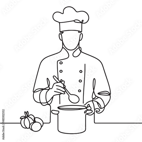 chef with a spoon  one line drawing vector illustration
