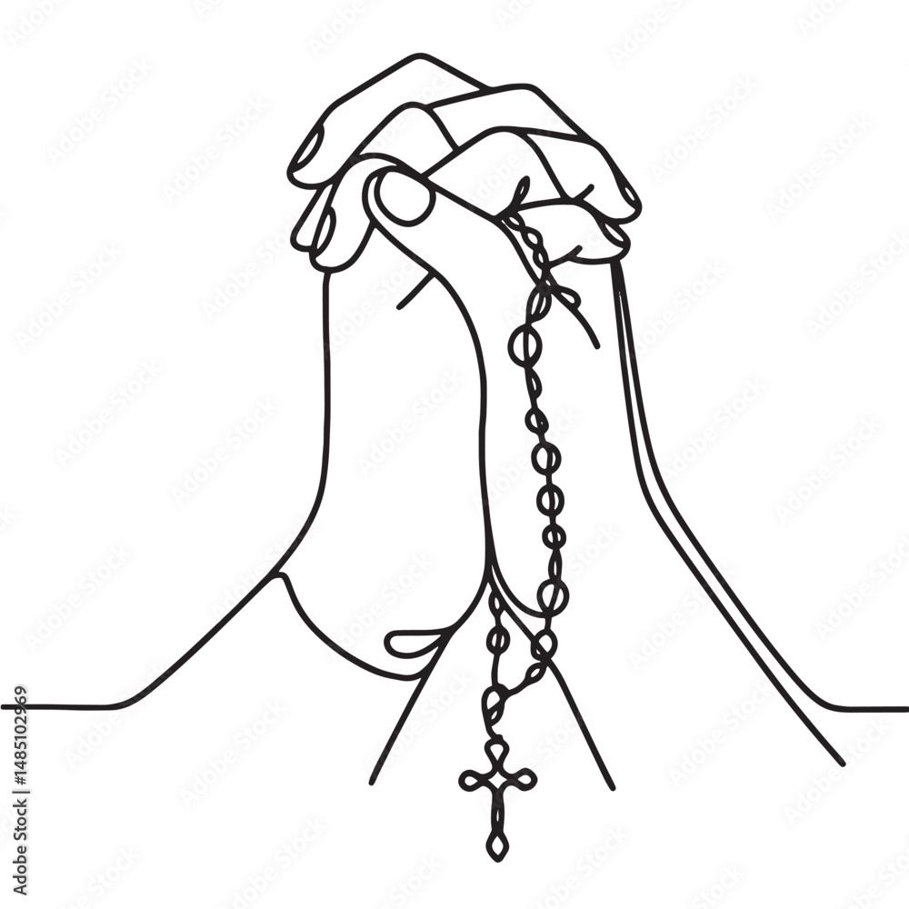 Fototapeta premium hand drawn praying hands simple one line drawing vector illustration
