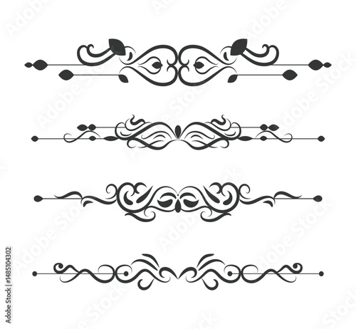 Elegant black floral ornaments and decorative borders of collection