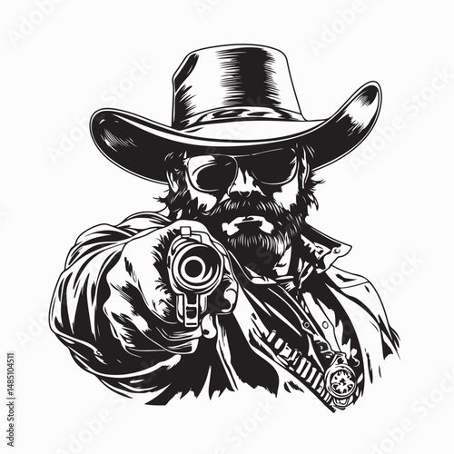 Wild West Bandit Aiming His Gun With Confidence During A Desert Showdown Scene