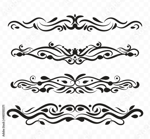 Elegant black floral ornaments and decorative borders of collection