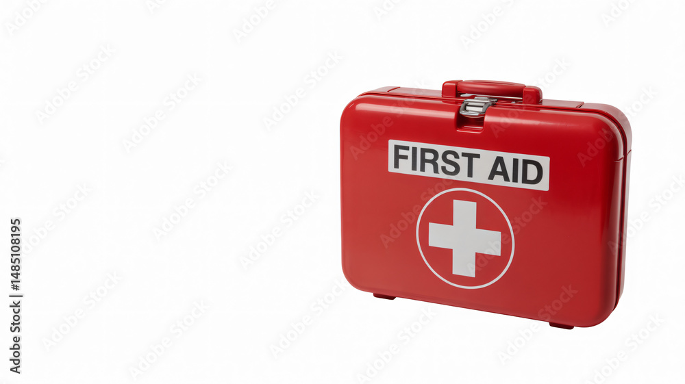 Red first aid kit isolated on a white background