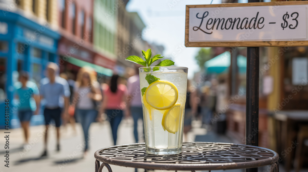 Refreshing lemonade served on a city street