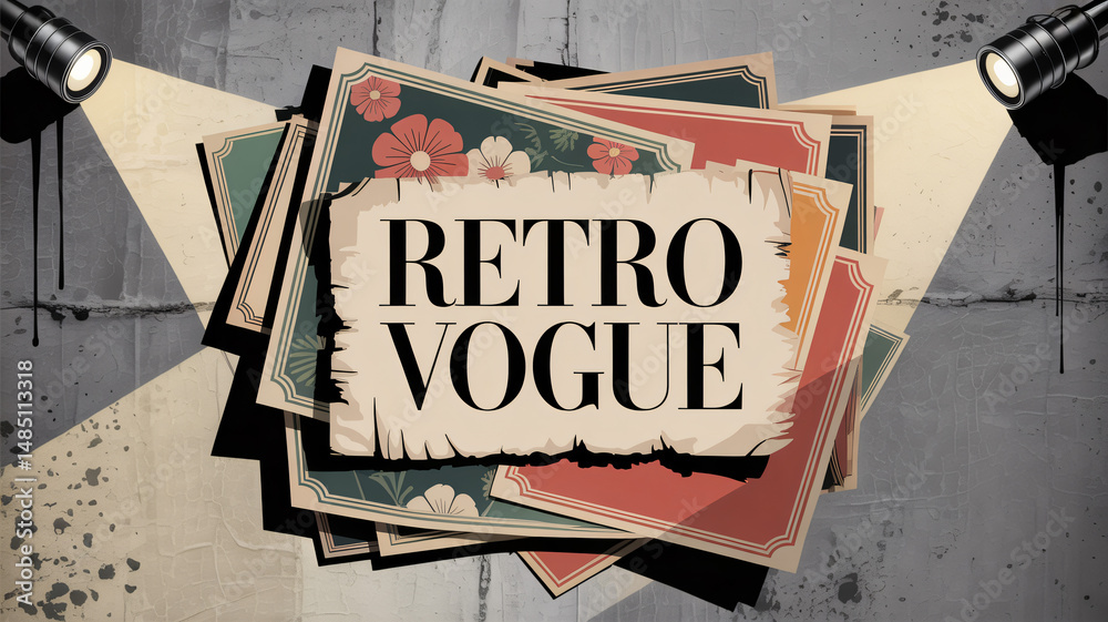 Retro border frame pattern or torn paper background grunge banner layout for fashion poster cover