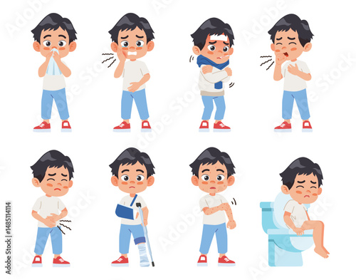 kids sick unhealthy vector illustration