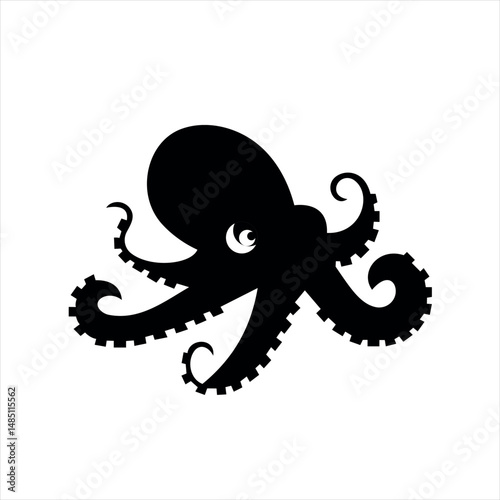 Octopus solid black vector icon. For any platform action promotion and advertising mockup. Isolated symbol sign used for: mobile, app, design, web, dev, ui, ux, gui. EPS 10. For your project.