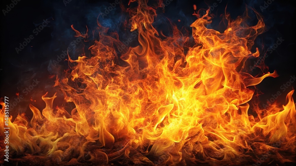 Fototapeta premium Flames of sapphire engulfing the darkness, intense heat, blazing, intense heat, blazing, smoldering embers