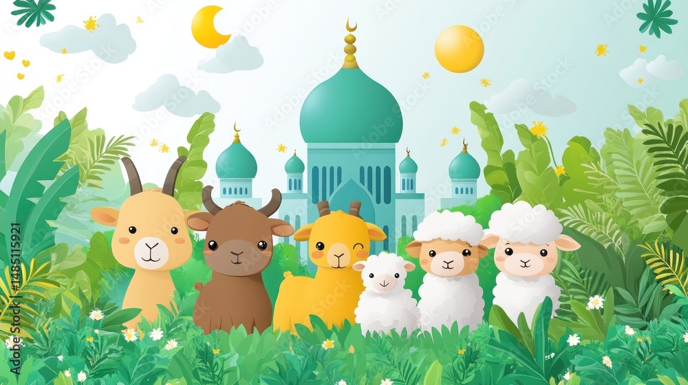 Obraz premium Eid al-Adha: A Festive Celebration with Animals