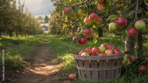 Ripe apples in an orchard ready for harvest