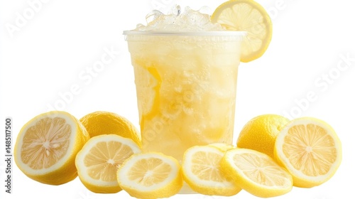 Refreshing Iced Lemonade with Lemon Slices, Summer Drink, Cool Beverage