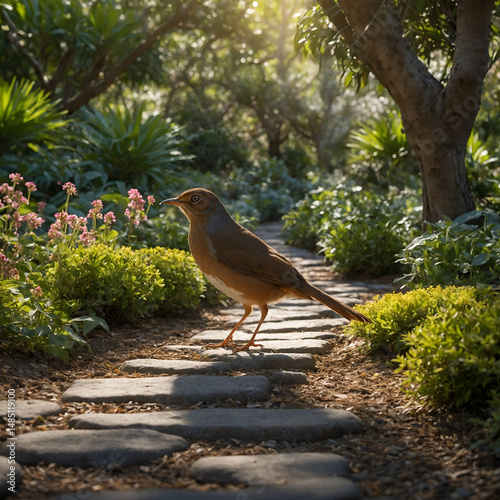 sparrow on a ground. A bird hopping along the ground. 