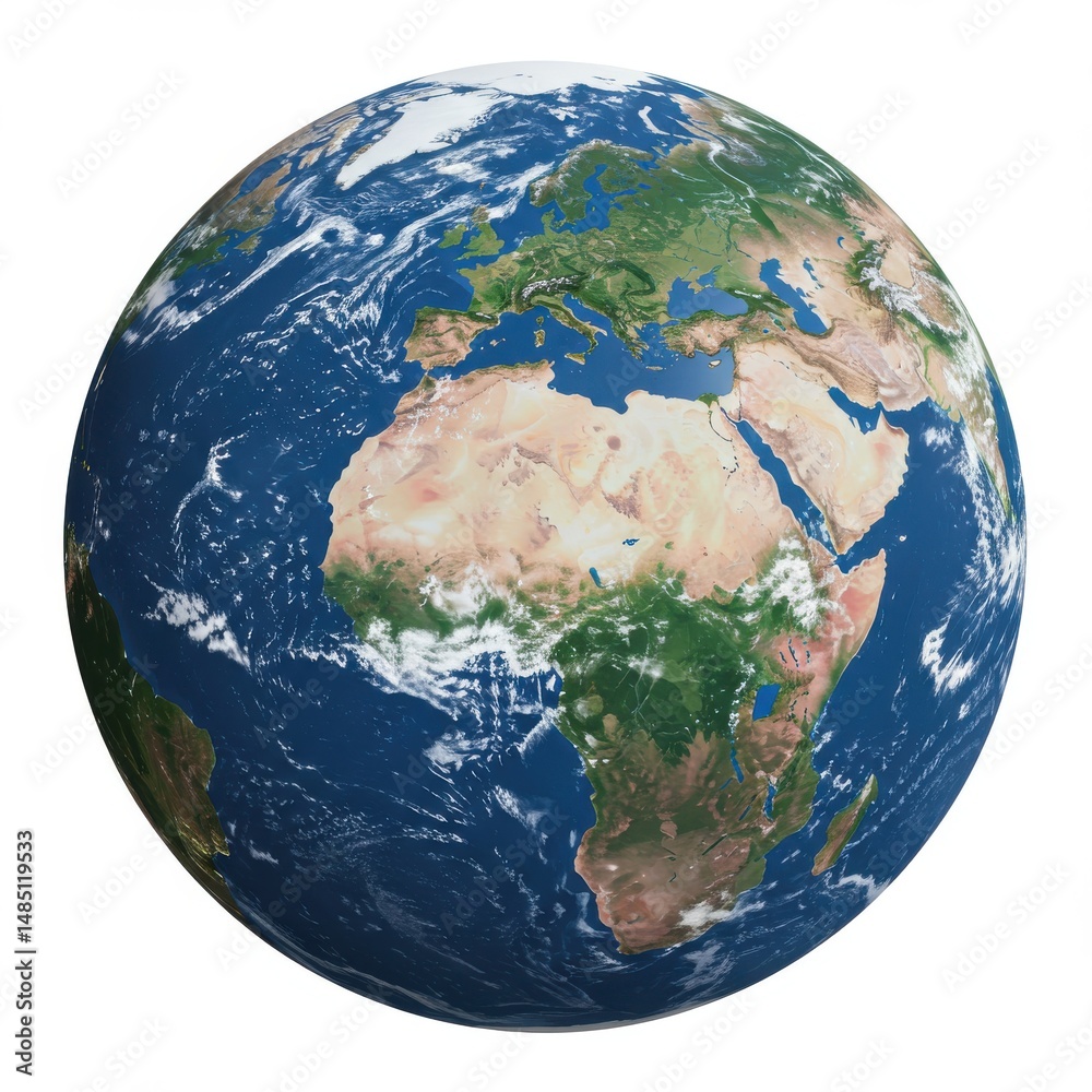 Fototapeta premium Earth globe isolated on white background. globe showing continents and oceans. for education, science, and geography uses.