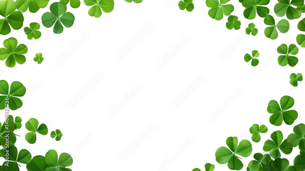 Fototapeta premium four leaf clover border frame on white background