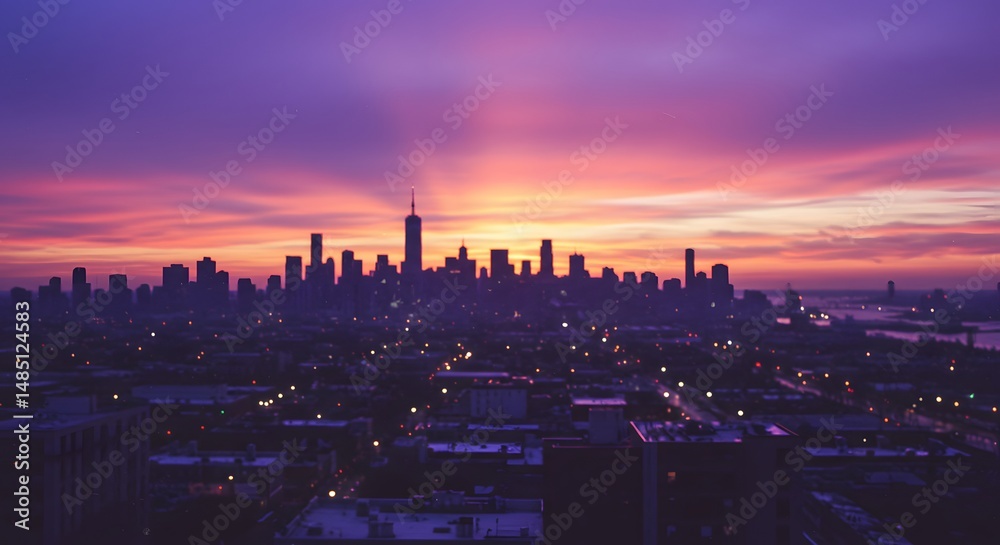 Fototapeta premium Stunning City Skyline at Sunset Vibrant Colors and Urban Landscape
