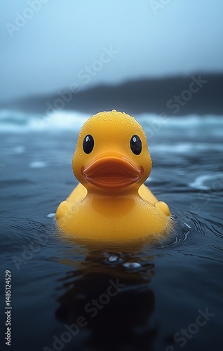 National Bubble Bath Day images. Yellow plastic duckon the Bubble Bath waves  with foam images. Bubble Bath Day Poster, January 8