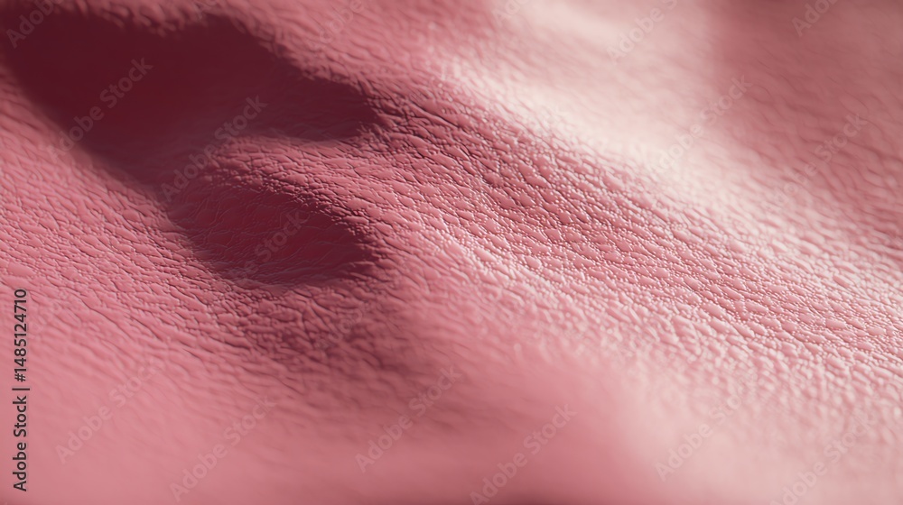 Fototapeta premium Ultra-photorealistic flat pink leather texture on a table, shot from above with soft shadowed lighting and a pink spotlight. 8K, seamless, and highly detailed for premium designs.