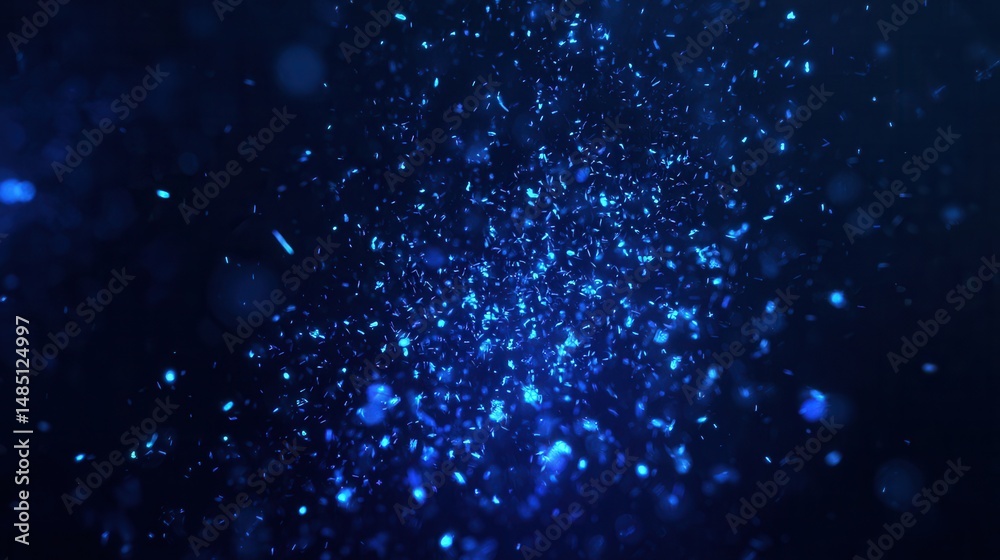 Obraz premium Small glowing blue fire ember scatter across dark background, cool ember glow flickers with fire sparks drifting calmly in the night