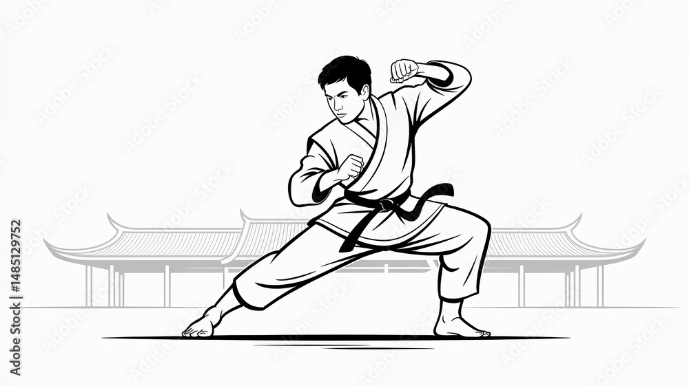Silat Southeast Asia - primarily Indonesia Malay line art vector illustration on a white background