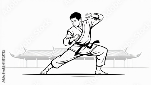 Obraz na płótnie Silat Southeast Asia - primarily Indonesia Malay line art vector illustration on a white background w salonie