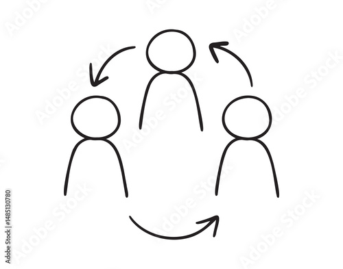 team work related vector cooperation, collaboration or team meeting concept icon doodle hand drawn. 
