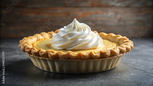 A freshly baked pie with a noticeable gap in the crust, revealing a dollop of whipped cream inside , food