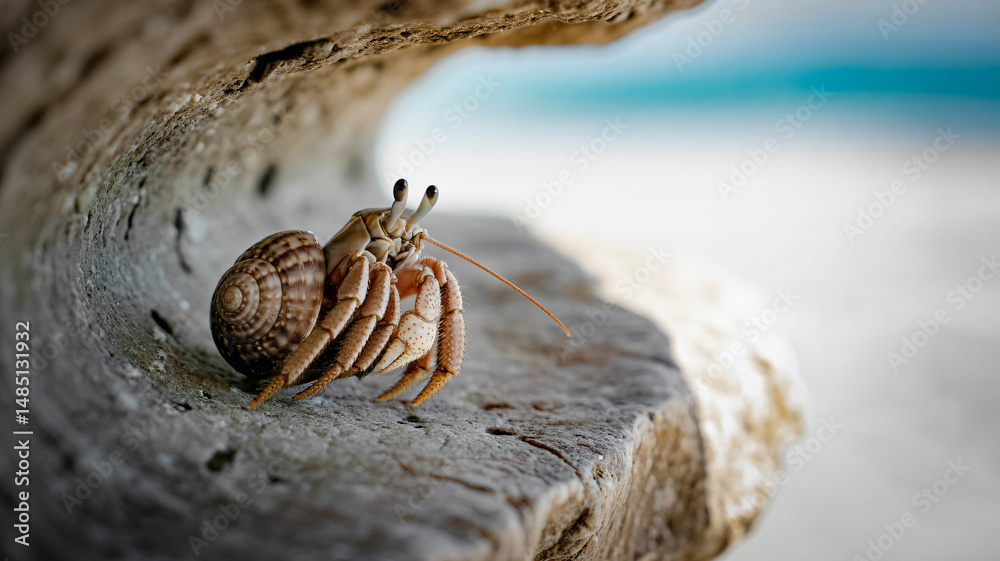 Small crab nestled within a natural rock cavity