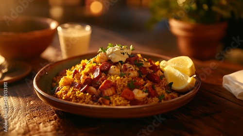 Spanish Paella with Seafood and Saffron Rice