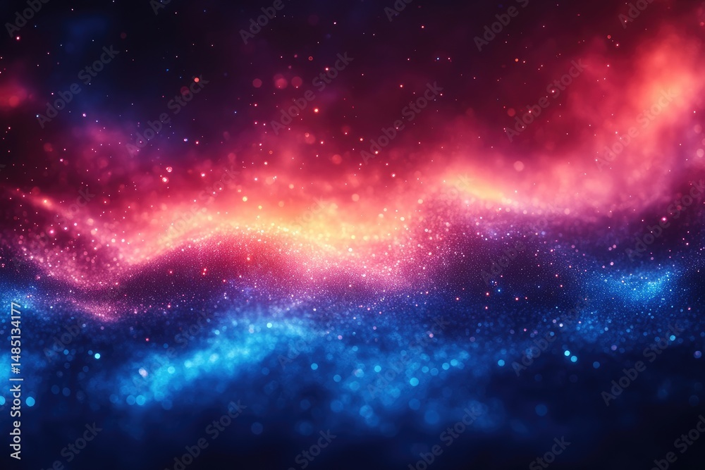 Fototapeta premium Colorful nebulae in deep space with glowing particles.