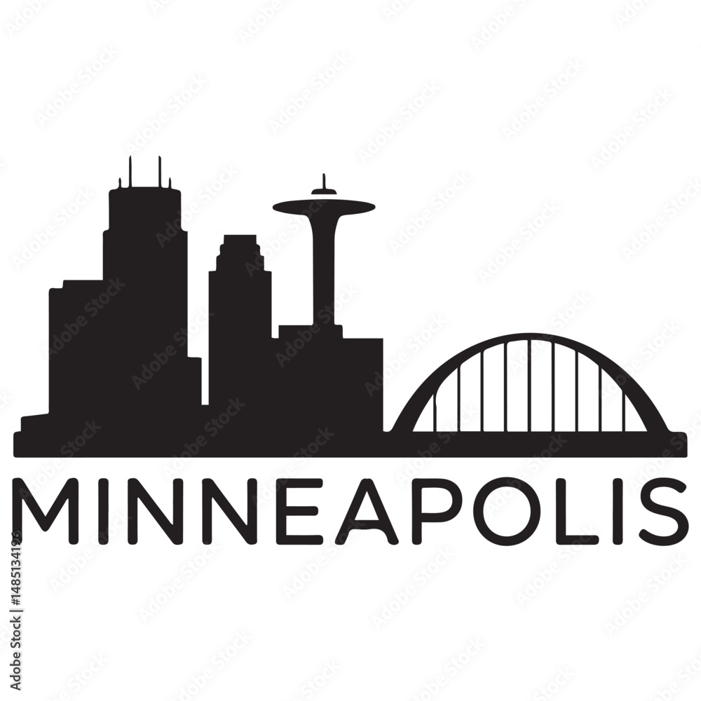 Obraz premium Vector Minneapolis skyline. Travel Minneapolis famous landmarks. Business and tourism concept for presentation, banner, web site. Vector black silhouette. with white background