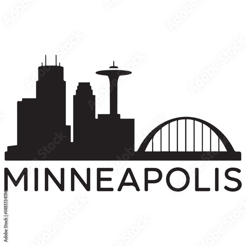 Vector Minneapolis skyline. Travel Minneapolis famous landmarks. Business and tourism concept for presentation, banner, web site. Vector black silhouette. with white background