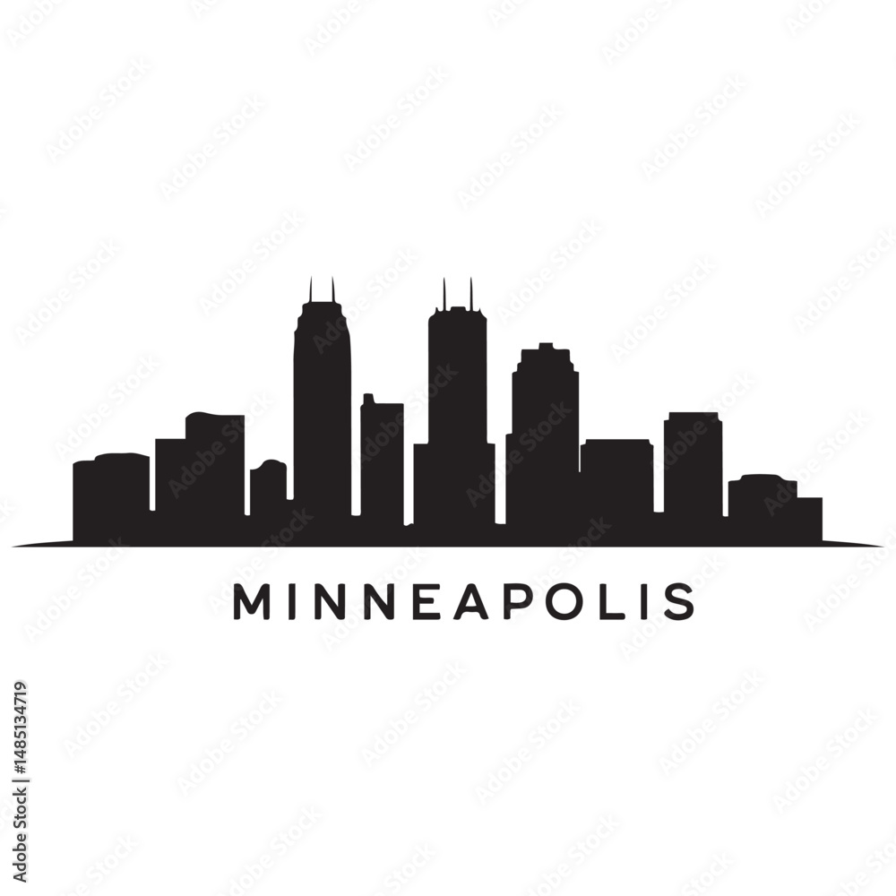 Naklejka premium Vector Minneapolis skyline. Travel Minneapolis famous landmarks. Business and tourism concept for presentation, banner, web site. Vector black silhouette. with white background